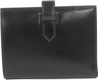Herm&egrave;s Black Box Calf Leather Wallet (Bi-Fold) (Pre-Owned)