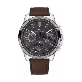 Tommy Hilfiger Accessoires, Heren, Grijs, ONE Size, Leer, Decker Horloge
