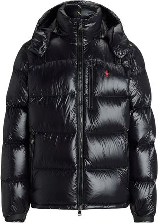 Ralph Lauren Down Jacket with Hat and Logo - Heren - Winterjassen - Zwart - M - Leer - Jassen