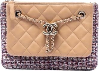 Chanel Pre-owned Gevatte Lamsvacht en Tweed Schoudertas - Dames - Vintage Clutch - Beige - ONE Size - Tweed - Vintage