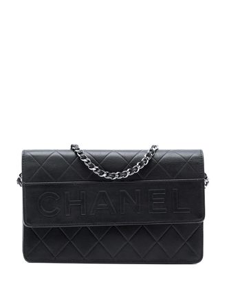 Chanel 2005-2006 Quilted Lambskin Embossed LAX Wallet On Chain crossbody bag - Black