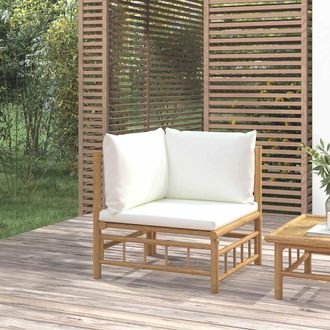 vidaXL Sof&aacute; Esquinero De Jard&iacute;n Bamb&uacute; Con Cojines Blanco Crema Vidaxl