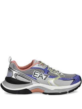 Emporio Armani metallic-effect panelled mesh low-top sneakers - Grey