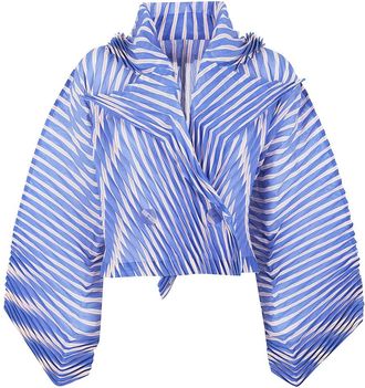 Issey Miyake Jassen, Dames, Blauw, M, Leer, Generic Stripes Hand Pleats Jacket