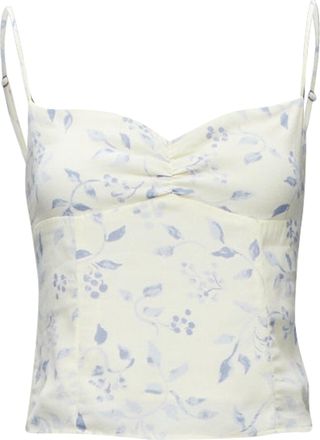 Reformation cream blue floral print retro ruched tank top US2 S