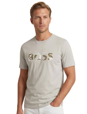 HUGO BOSS t-shirt beige Boss Orange Teinsignia opdruk