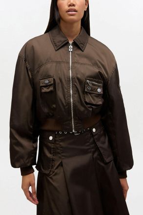 Ganni Duchesse Nylon Bomber Jacket - Size 36 Brown