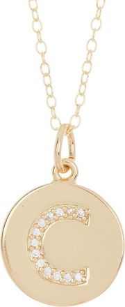 Adornia Water Resistant Cubic Zirconia Initial Disc Pendant Necklace in Gold - C at Nordstrom Rack