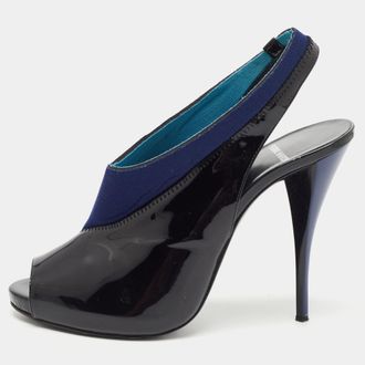 Pierre Hardy Piere Hardy Black/blue Fabric And Patent Leather Slingback Pumps