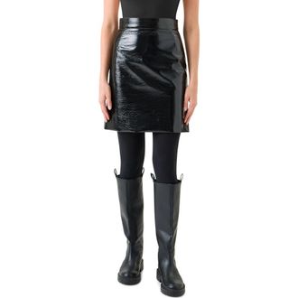 Akris Crinkled Lacquer Miniskirt in Black at Nordstrom, Size 14