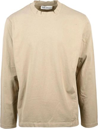 Our Legacy Long-Sleeve Taupe T-Shirt With Raw-Edge Crew Neckline