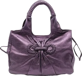 Ferragamo Gancio Intrecc Vitello Shoulder Bag in Purple Leather