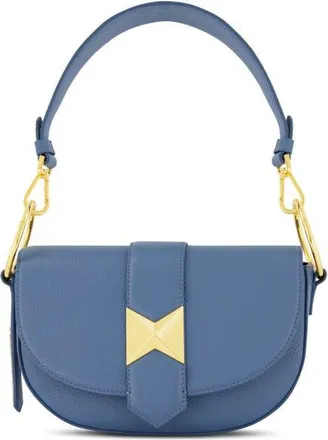 Mac Duggal Gold Plated Hardware Grain Leather Saddle Bag in Twilight at Nordstrom