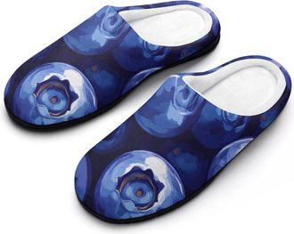 Generic Watercolor Blueberries Slippers Men Winter Warm Cotton Anti-Slip Indoor Slip-Ons House Shoes