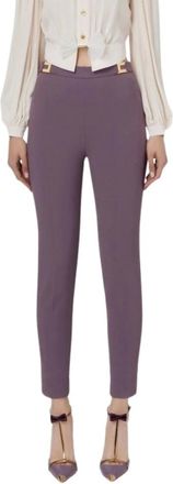 Elisabetta Franchi Broeken, Dames, Paars, M, Leer, Rechte Cr&ecirc;pe Broek
