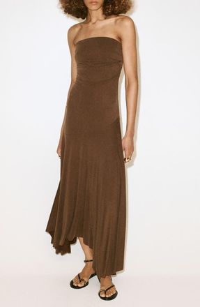 Mango Asymmetric Strapless Dress in Brown at Nordstrom, Size 12