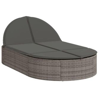 vidaXL Lettino Prendisole Doppio con Cuscini Grigio in Polyrattan - Vidaxl