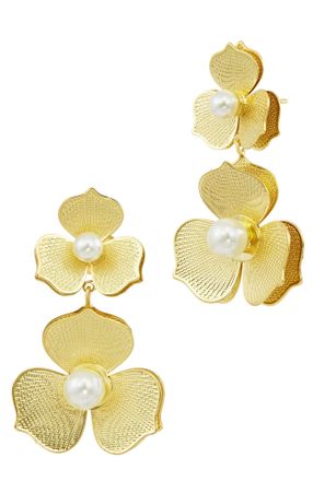 Savvy Cie Jewels MESH FLOWER DOORKNOCKER EARRINGS WITH SHELL PEARLS CENTER