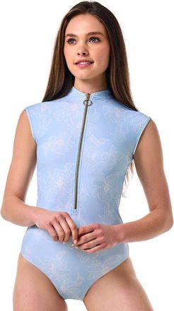 Coolibar Sweetwater Cap Sleeve Swimsuit, UPF 50+ Sun Protection in Skyride Perfect Peony at Nordstrom, Size Medium