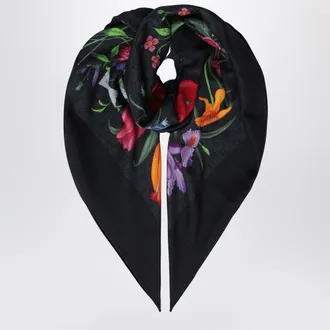 Gucci Sciarpa in lana e seta con stampa floreale