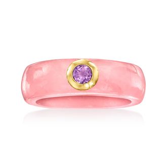 Ross-Simons Pink Jade and. Amethyst Ring With 14kt Yellow Gold