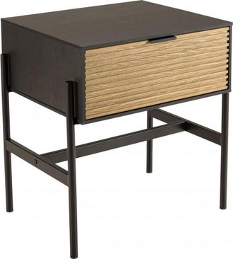 Macabane Mesita de noche con 1 cajón de madera de pino y metal marrón y negro