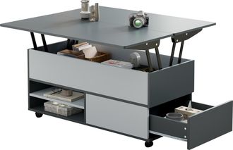 STILVORA Mesa De Centro Elevable Con 1 Caj&oacute;n Y 1 Armario, Tableros Hidr&aacute;ulicos, Con Ruedas, Estilo Moderno, En Tablero De Part&iacute;culas, Gris Y Blanco, 100&times;98&times;65 