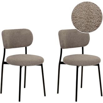 Beliani Beliani - Set di 2 sedie in tessuto boucl&egrave; tortora senza braccioli con gambe in metallo Casey