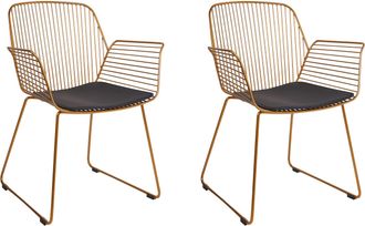 Beliani Beliani - Conjunto De 2 Sillas De Comedor De Metal Respaldo De Alambre Asiento De Piel Sint&eacute;tica Dorado Appleton