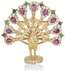 Bespoke Yellow Gold Diamond, Ruby, Sapphire & Emerald Peacock Brooch