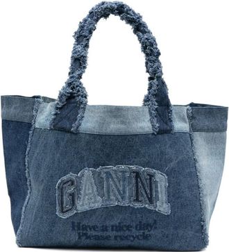 Ganni Blue Logo Medium Tote