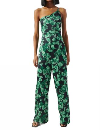 Sugarlips Bonnita One Shoulder Le Disko Satin Jumpsuit In Green-Black