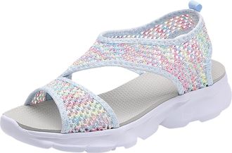 Generic 2026 Women Slippers Summer Mesh Beach Elatic Band Sport Casual Open Toe Soft Bottom Breathable Shoes Sandals (5.5)