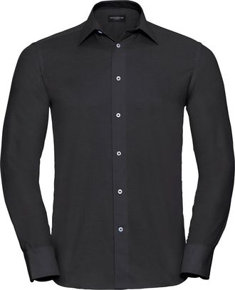 Russell Athletic Russell Collection Heren Oxford Easy-Care Getailleerde Overhemd met Lange Mouwen (Zwart)