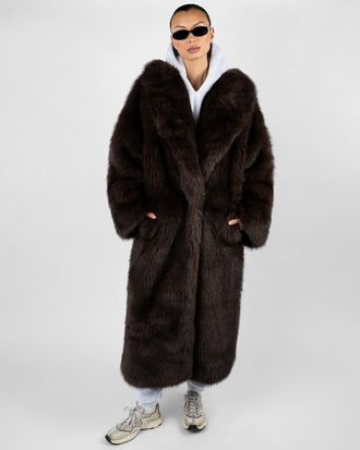 WeWoreWhat Long Faux Fur Jacket in Dark Brown at Nordstrom, Size X-Small