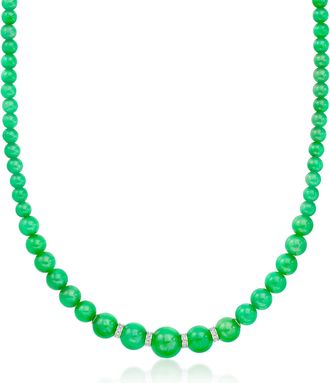 Ross-Simons 5-11mm Jade Bead Necklace With. Diamonds in Sterling Silver