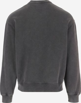 Maison Kitsun&eacute; Mens Sweatshirt With Embroidered Fox Logo, Grey Cotton Sweatshirts Sweater