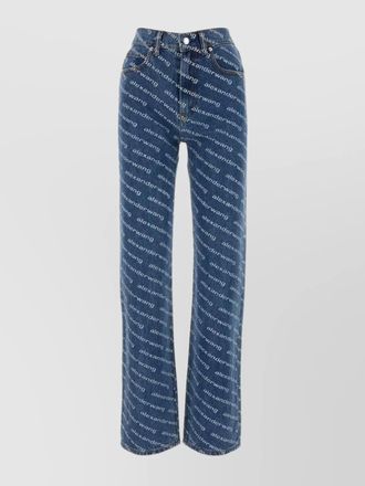 Alexander Wang printed denim mid-rise straight-leg wide-leg trousers