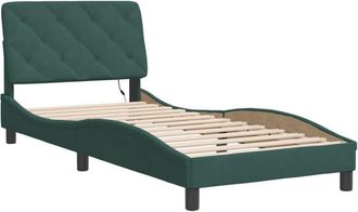 vidaXL Vidaxl - Estructura Cama Con Luces Led Terciopelo Verde Oscuro 90x200 Cm