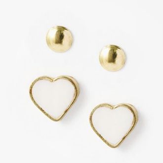 Matr Boomie Rajani Heart Mother of Pearl Earring Set - Set of 2 in White at Nordstrom