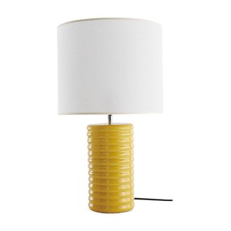 Miliboo Lampada da tavolo in ceramica smaltata giallo e paralume &eacute;cru BERRO