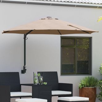 Berkfield Home Patio Umbrella Taupe Polyester Large Foldable Patio Umbrella