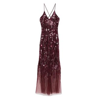 Elisabetta Franchi Gowns, female, Red, Size: L Sequin-embellished Maxi Dress