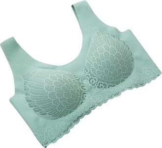 Generic Sports Bras Women Lace Seamless Pull on Padded Bralette Wireless Full Cup HIgh Impact Brassiere Solid Color Comfort Underwear Smooth Soft Corset Tops 