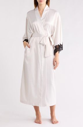 Natori Peony Glamour Satin Robe in Off White at Nordstrom, Size X-Large
