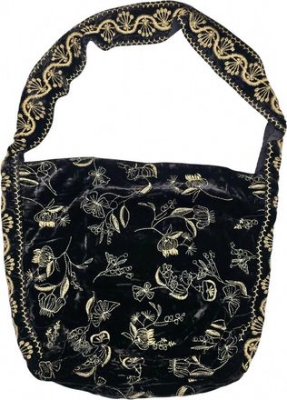 Johnny Was Womens Arles Schiffli Velvet Wide Strap Tote Bag In Black