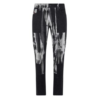 Diesel Slim-fit Jeans, male, Black, Size: W32 Black jeans with white pattern
