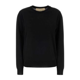Valentino Garavani Round-neck Knitwear, female, Black, Size: XL Wool Jumper with VLogo Embroidery