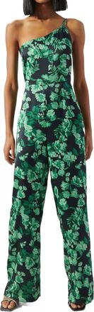 Sugarlips Bonnita One Shoulder Le Disko Satin Jumpsuit In Green-Black