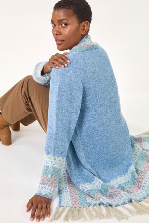 Roman Patterened Fringe Cardigan